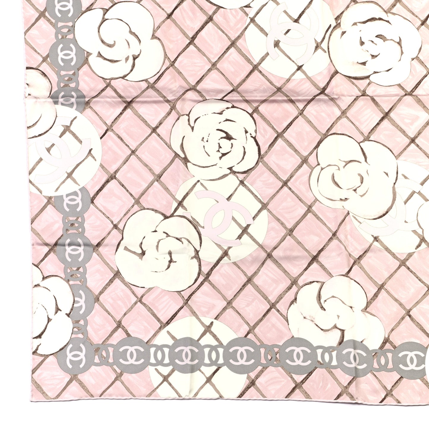 Silk CC Logo Camellia Scarf White Pink