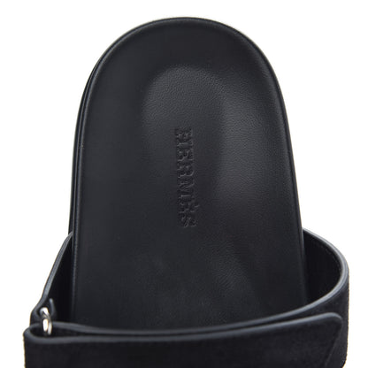 Hermes Suede Goatskin Womens Chypre Sandals 37 Black 6 of 9
