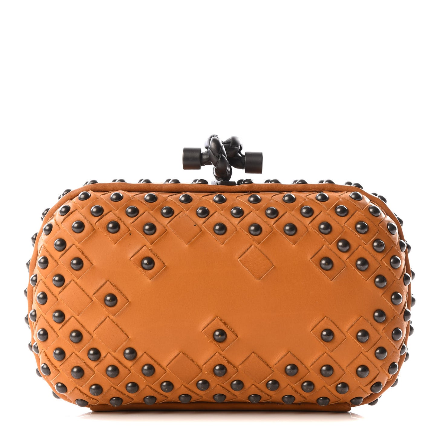 Waxy Nappa Intrecciato Knot Studded Clutch Topaz