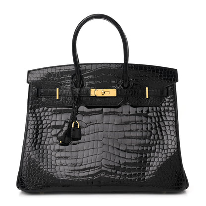 Hermes Shiny Porosus Crocodile Birkin 35 Black 1 of 17