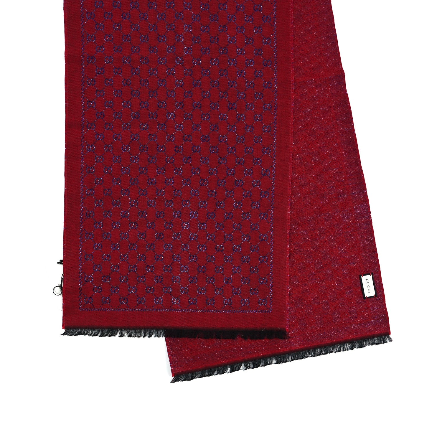 Gucci Wool Silk Jacquard GG Monogram Stenix Scarf Red Sky Blue 2 of 4