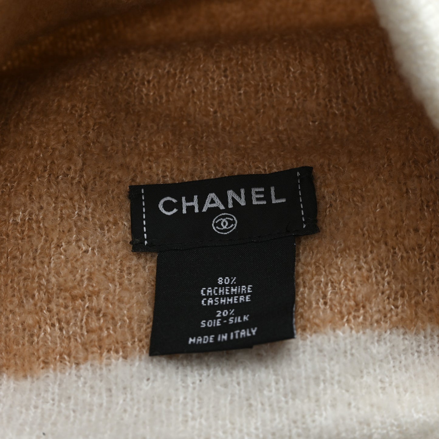 Cashmere Silk CC Beanie Hat Beige White