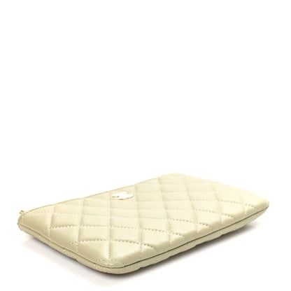 Chanel Lambskin Quilted Zipped Pouch Green Yellow 4 of 9