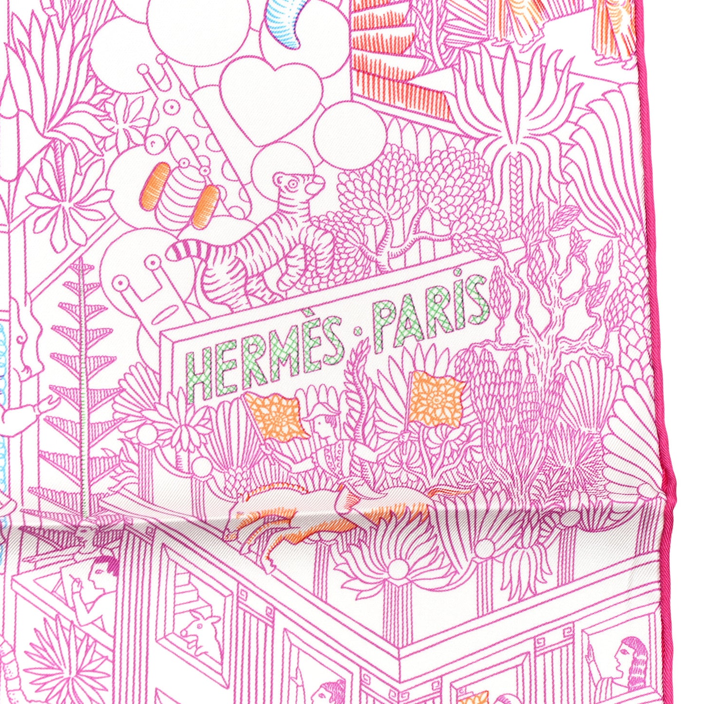 Silk Animapolis Scarf 90 White Fuchsia Multicolor