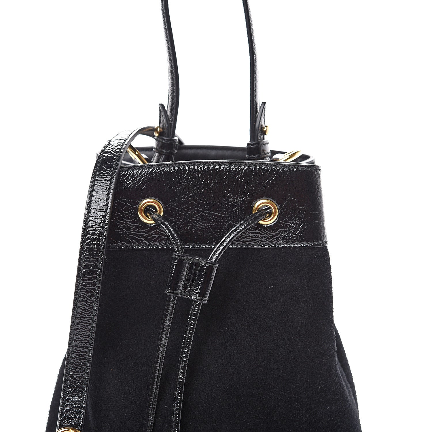 Gucci Suede Patent Web Small Ophidia Bucket Bag Black 7 of 9