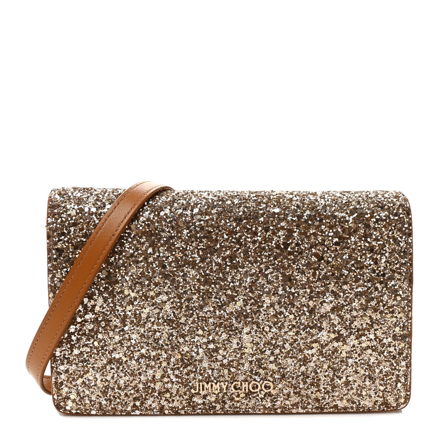 Jimmy Choo Glitter Palace Wallet On Chain Gold 1 of 9