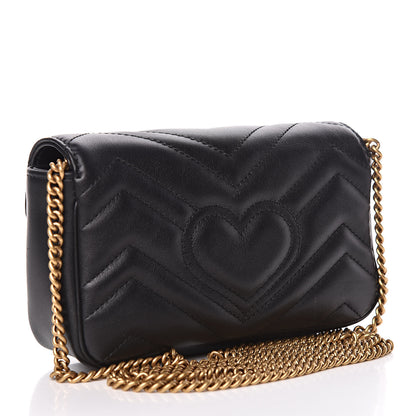 Gucci Calfskin Matelasse Super Mini GG Marmont Shoulder Bag Black 3 of 10