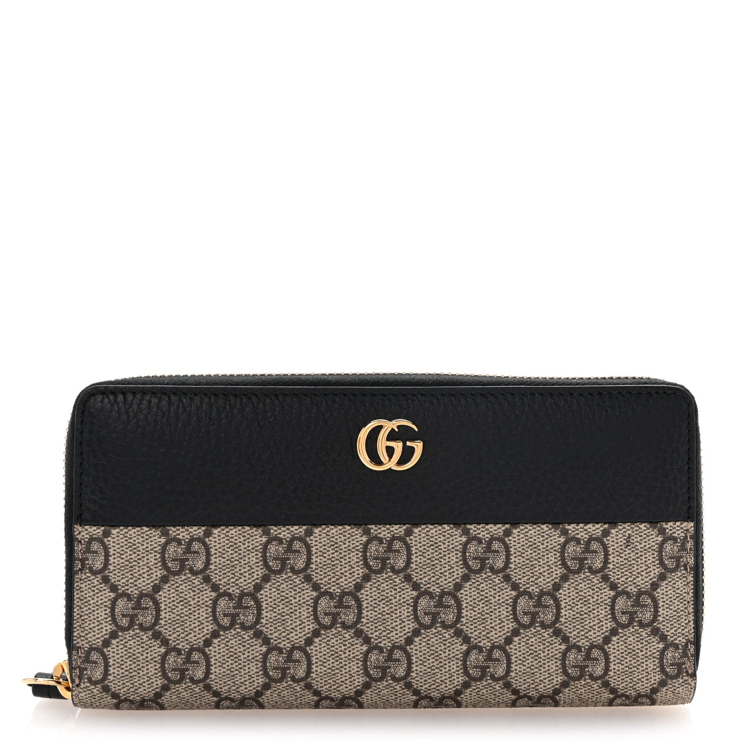 Gucci Dollar Calfskin GG Supreme Monogram GG Marmont Zip Around Wallet Black Beige Ebony 1 of 6