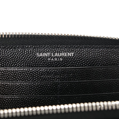 Saint Laurent Grain De Poudre Matelasse Chevron Monogram Zip Around Wallet Black 6 of 6