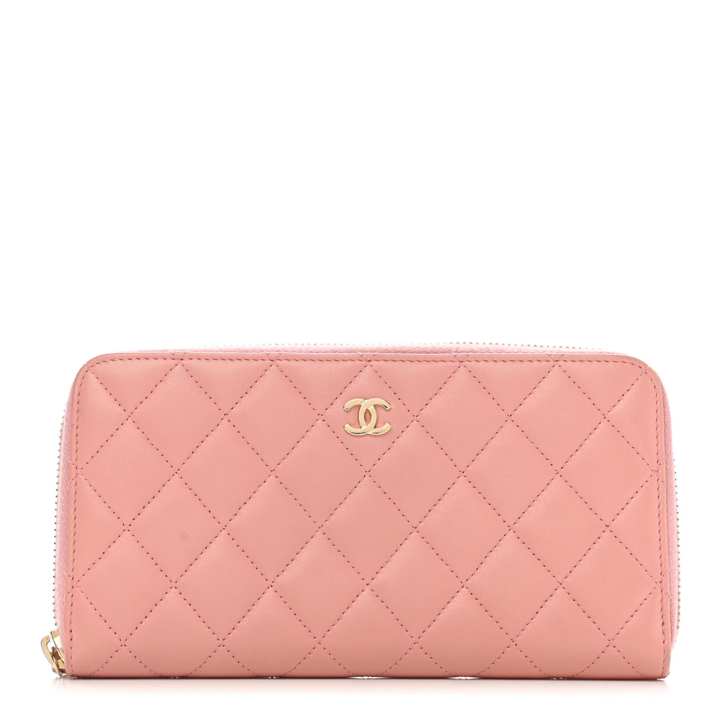 Lambskin Quilted Large Gusset Zip Around Wallet Light Pink