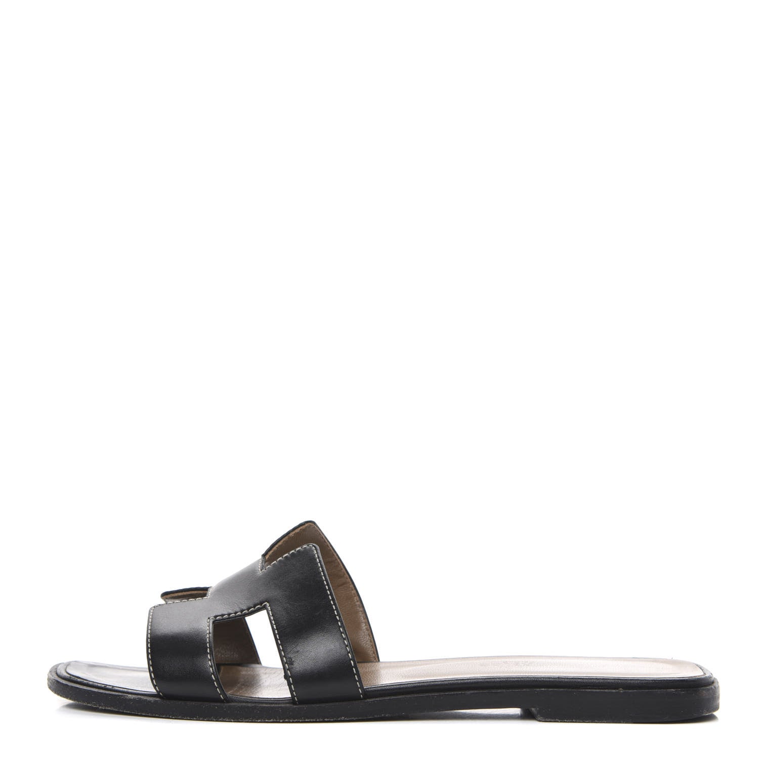 Hermes Box Calfskin Oran Sandals 37.5 Black 1 of 9