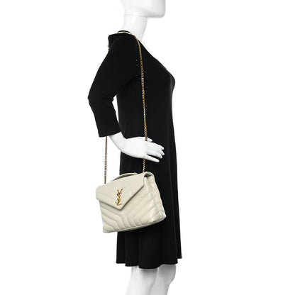 Saint Laurent Calfskin Y Quilted Monogram Small Loulou Chain Satchel Crema Soft 2 of 9
