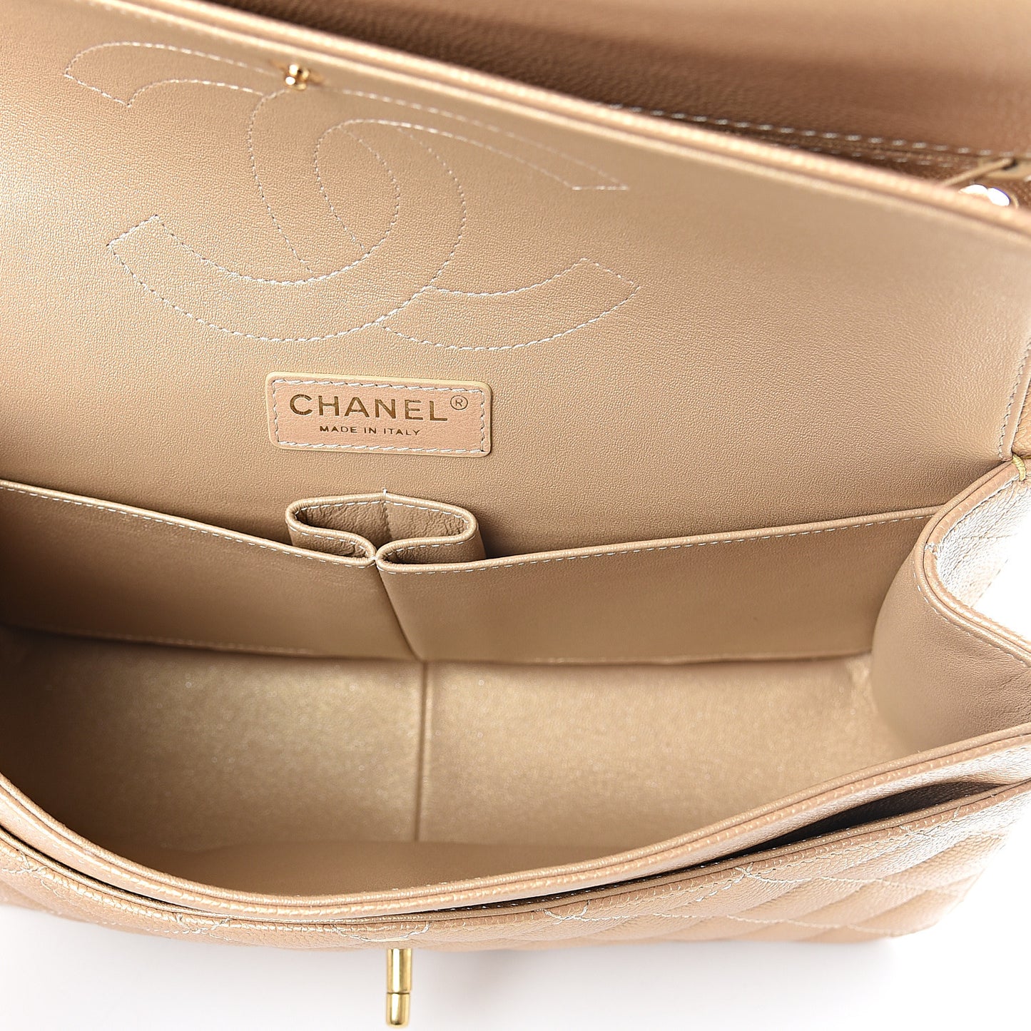 Pearly Caviar Quilted Jumbo Double Flap Gold