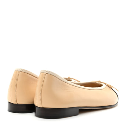 Chanel Lambskin Cap Toe CC Ballerina Flats 36 Beige Black 4 of 9