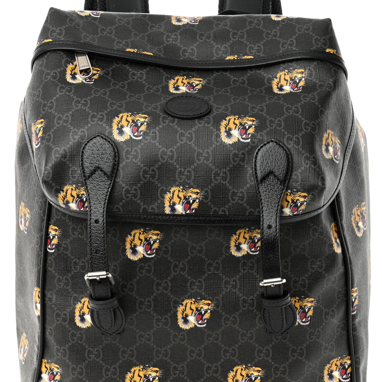 GG Supreme Monogram Azalea Calfskin Tigers Medium Retro Interlocking G Backpack Black