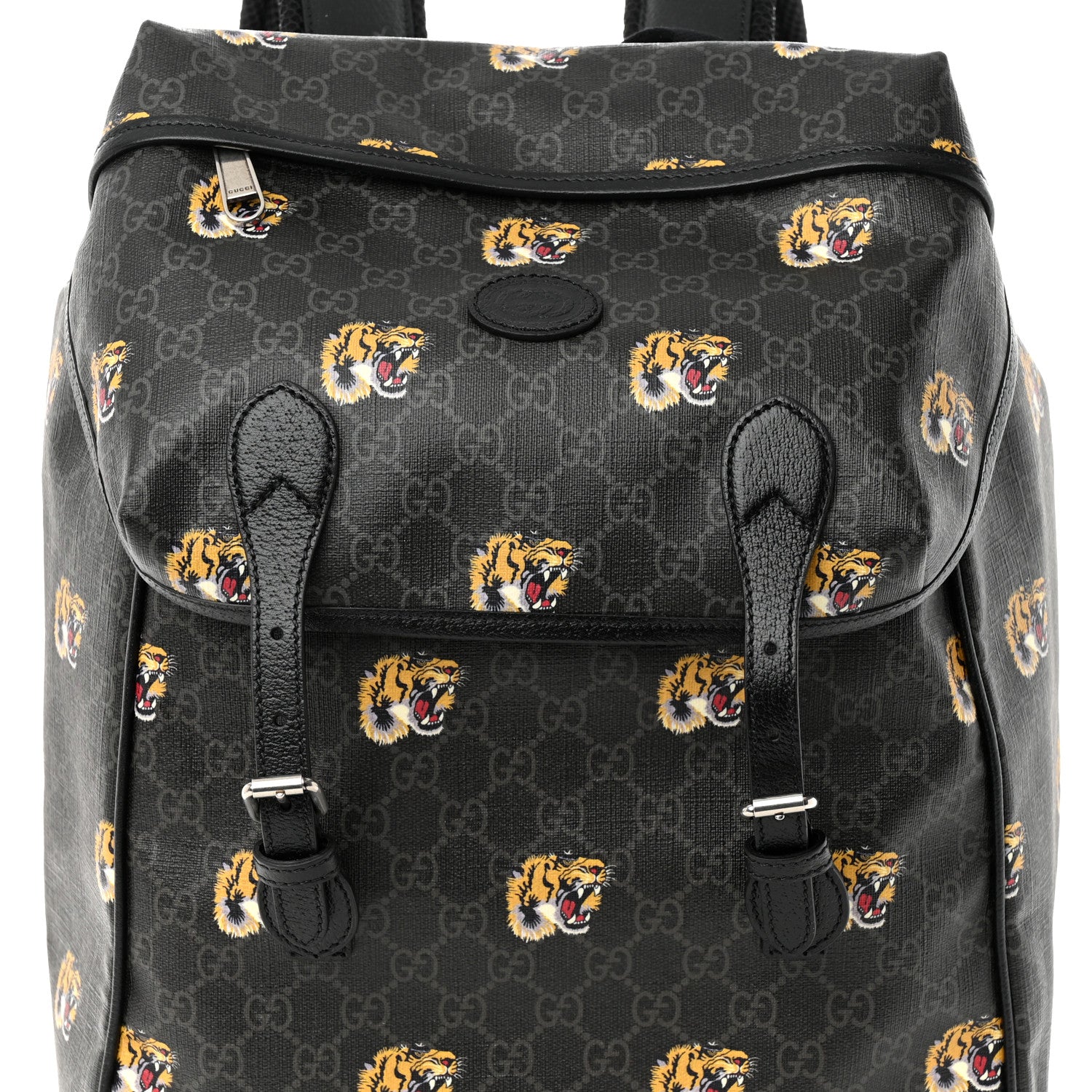 Gucci GG Supreme Monogram Azalea Calfskin Tigers Medium Retro Interlocking G Backpack Black 8 of 10