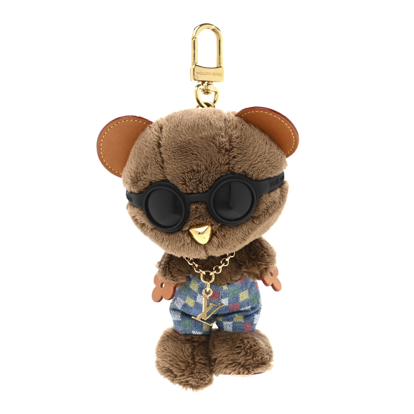Faux Fur LV Louis Bear Super Vision Bag Charm Key Holder Blue