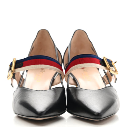 Gucci Malaga Kid Grosgrain Sylvie Web Bamboo Mules 36.5 Black 2 of 15