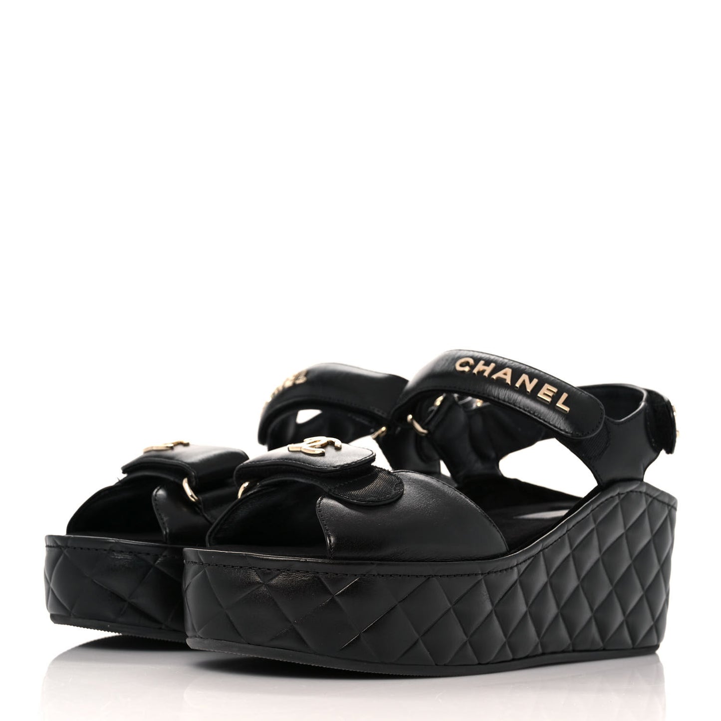 Shiny Calfskin Logo Platform Sandals 39 Black
