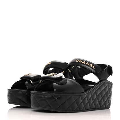 Chanel Shiny Calfskin Logo Platform Sandals 39 Black 3 of 9