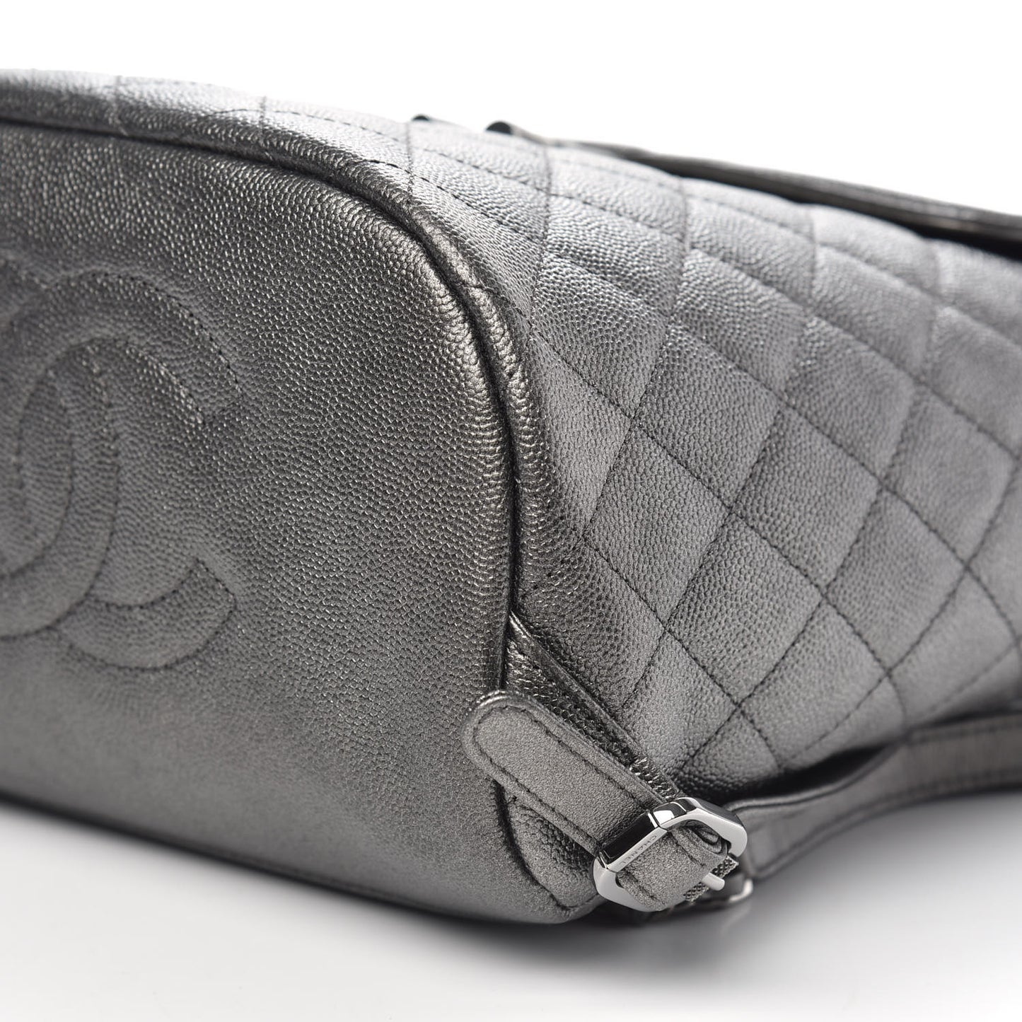 Metallic Caviar Quilted Filigree Backpack Dark Silver