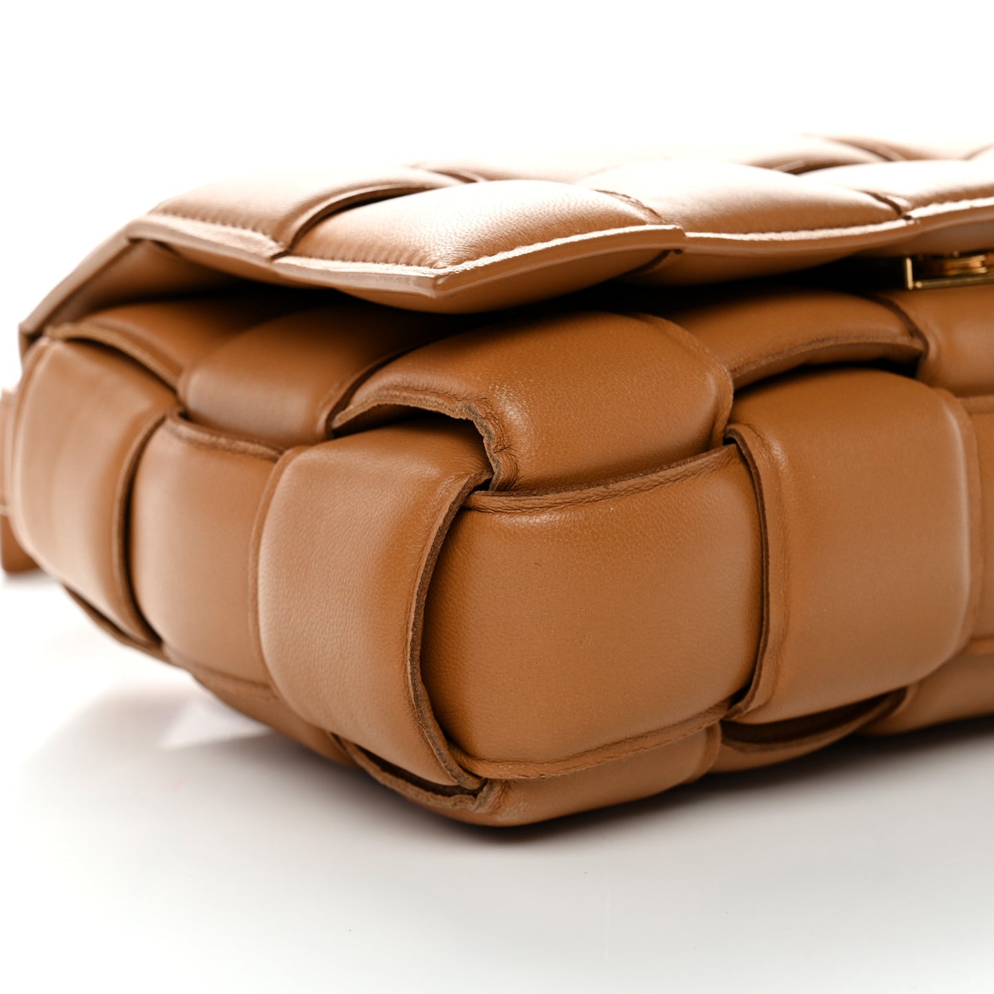 Nappa Maxi Intreccio Padded Cassette Crossbody Bag Caramel