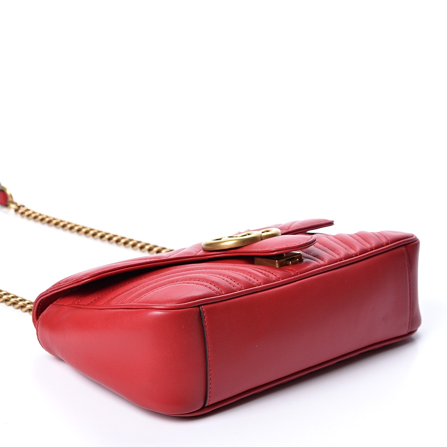 Gucci Calfskin Matelasse Small GG Marmont Shoulder Bag Hibiscus Red 3 of 9