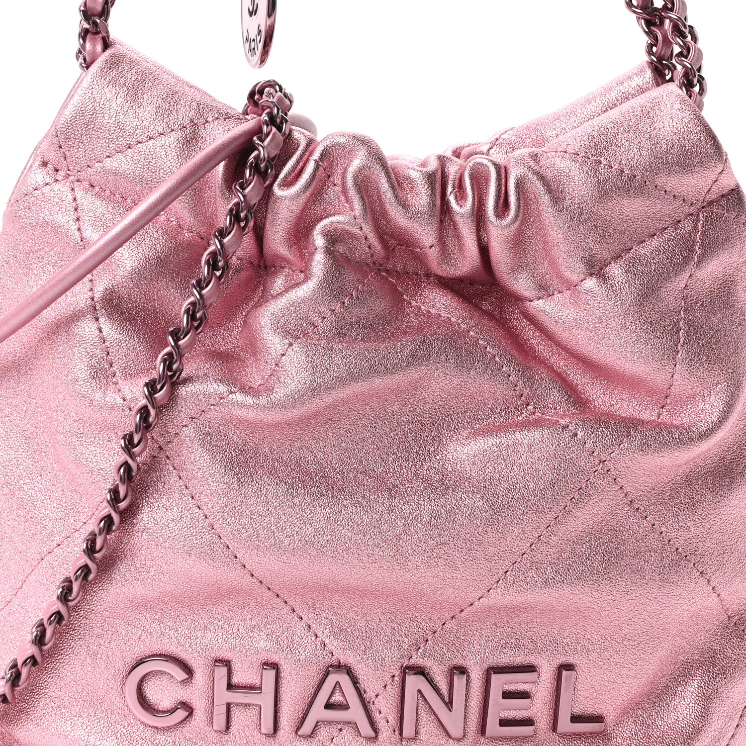 Chanel Metallic Lambskin Lacquered Monochrome Quilted Mini Chanel 22 Pink 7 of 9