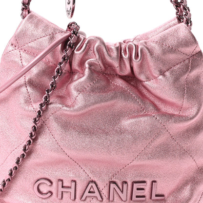 Chanel Metallic Lambskin Lacquered Monochrome Quilted Mini Chanel 22 Pink 7 of 9