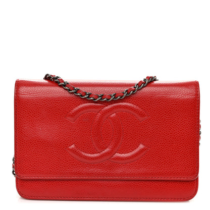 Chanel Caviar Timeless CC Wallet on Chain WOC Red 1 of 12