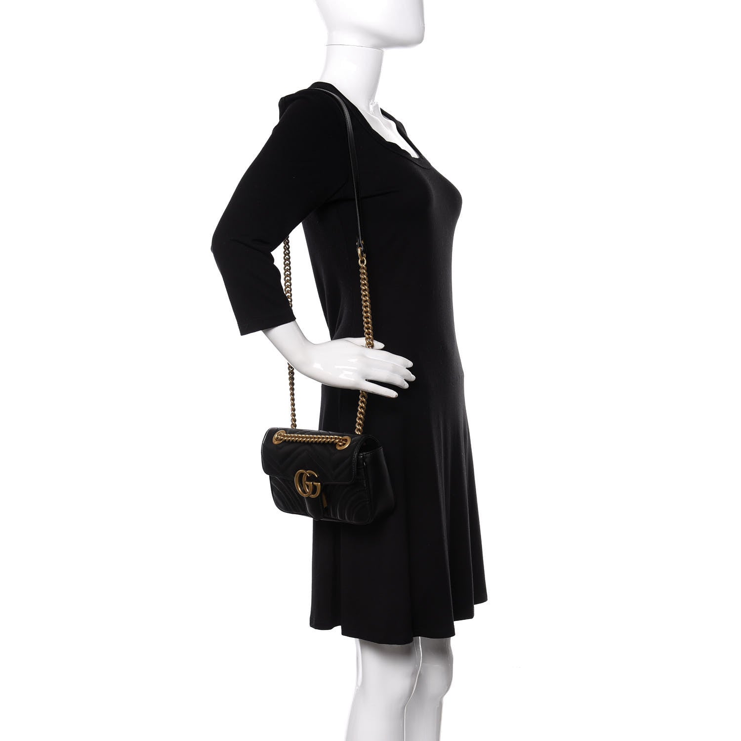 Gucci Calfskin Matelasse Mini GG Marmont Shoulder Bag Black 2 of 10