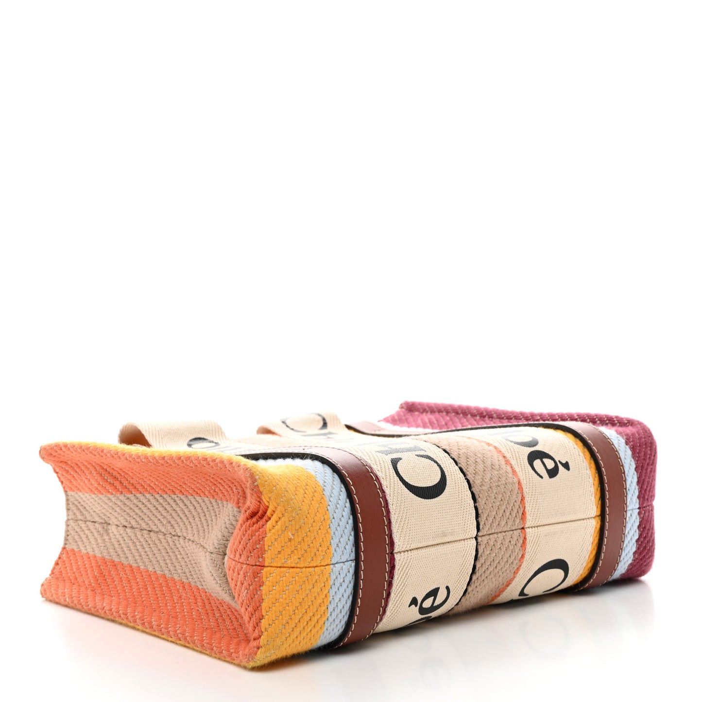 Cotton Calfskin Small Woody Striped Ribbon Tote Multicolor