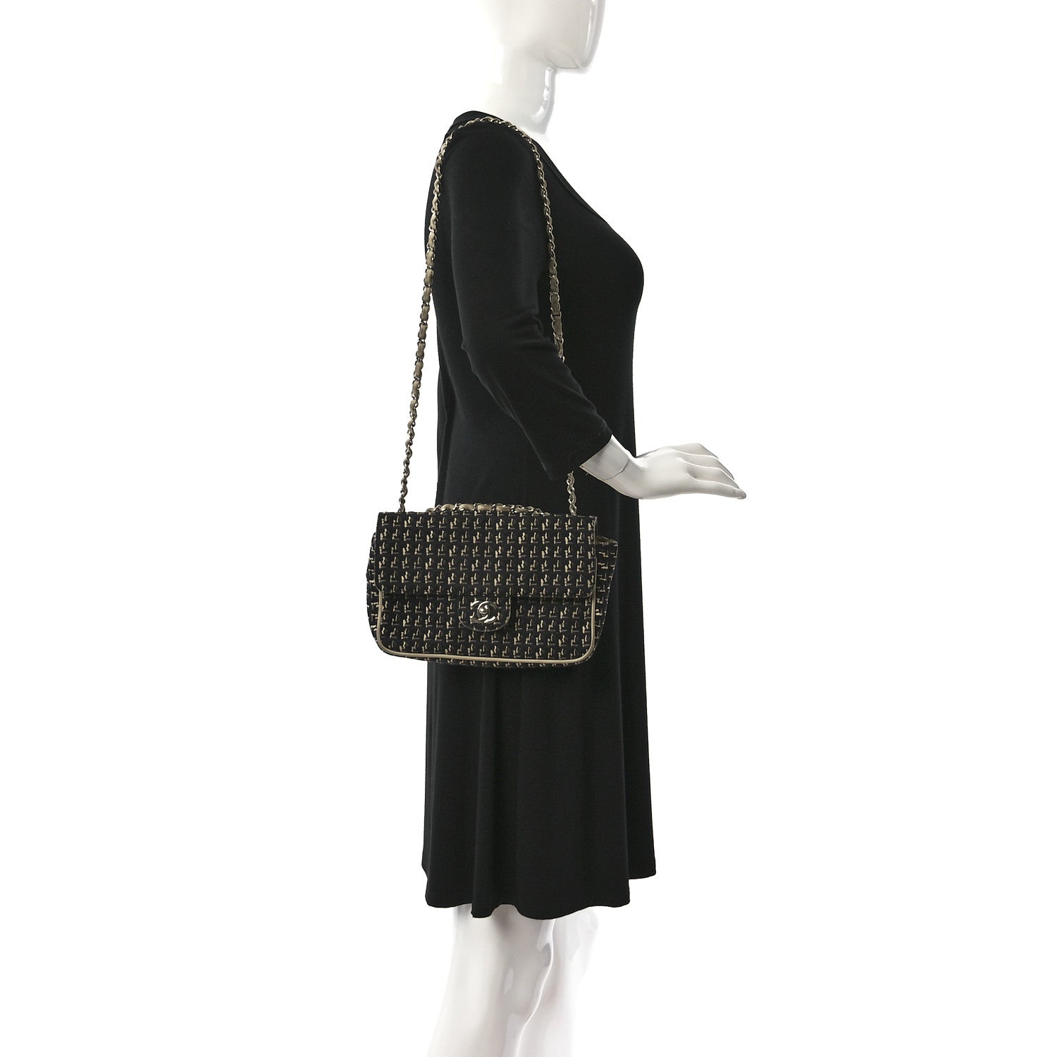 Chanel Canvas Lambskin Medium Flap Black Beige Multicolor 2 of 11