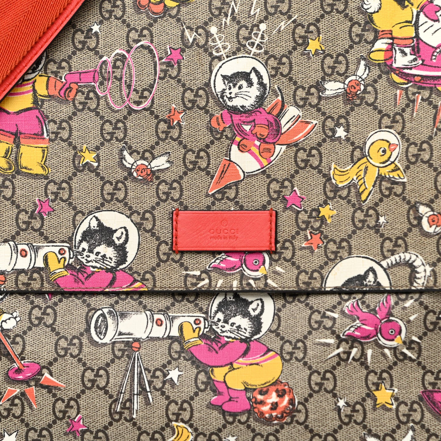 GG Supreme Monogram Space Cats Diaper Bag Orange