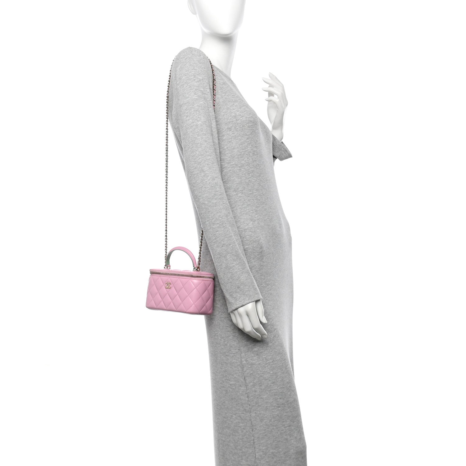 Chanel Lambskin Quilted Small Top Handle Vanity Case With Chain Lilac Light Green 2 of 14