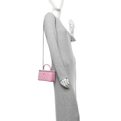 Chanel Lambskin Quilted Small Top Handle Vanity Case With Chain Lilac Light Green 2 of 14