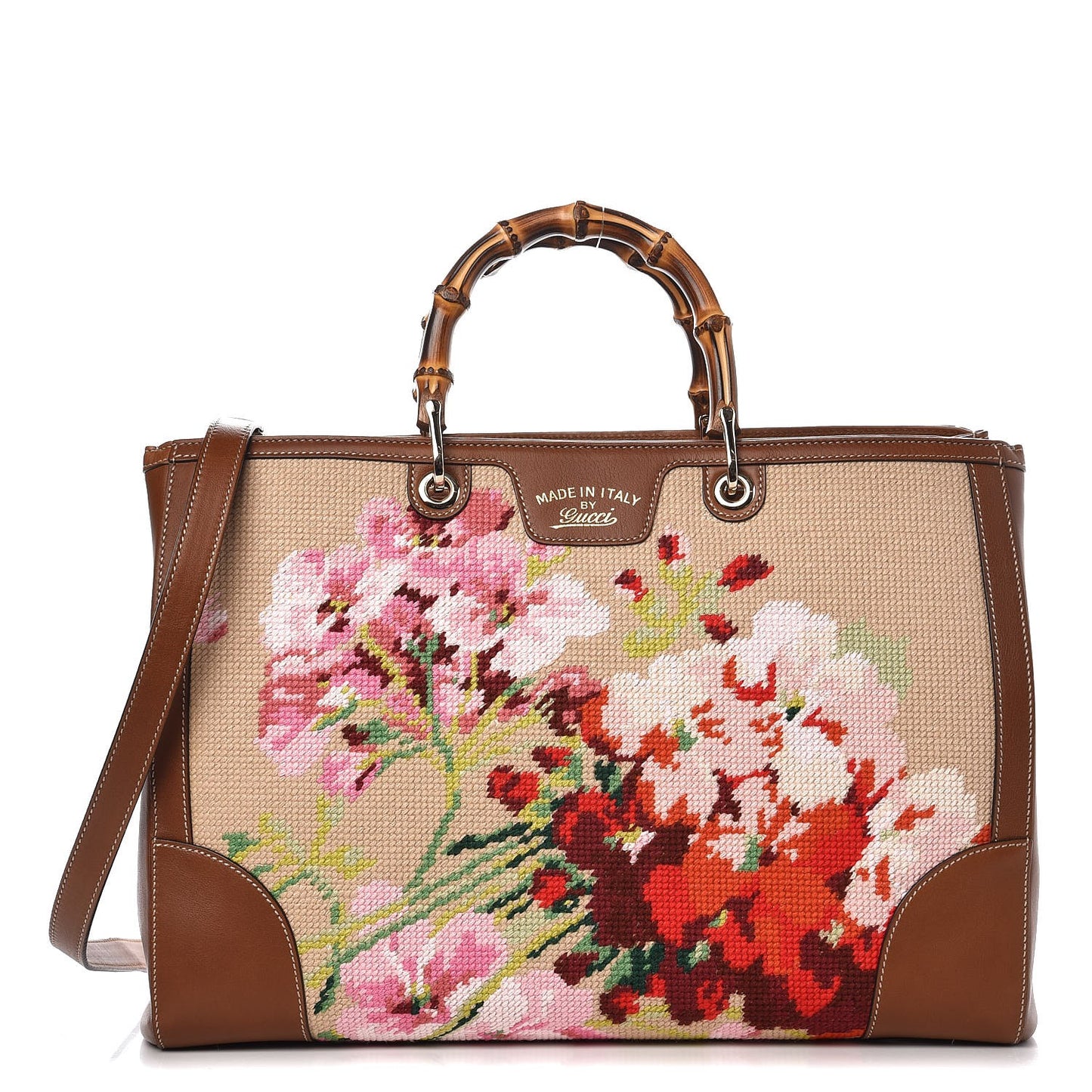 Canvas Blooms Embroidered Large Bamboo Shopper Tote Brown