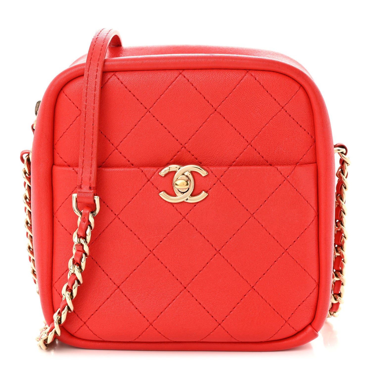 Chanel Goatskin Stitched Casual Trip North South Camera Case Red 1 of 11