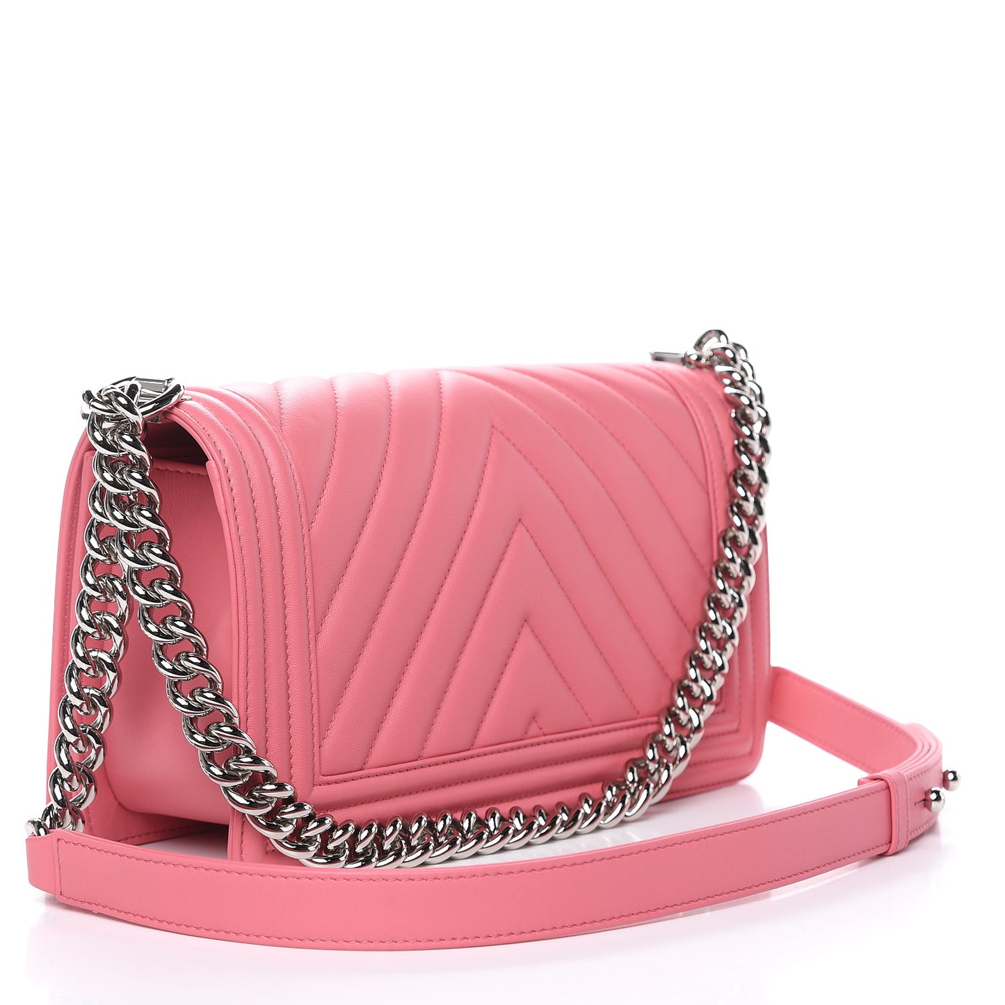 Calfskin Chevron Quilted Medium Boy Flap Pink
