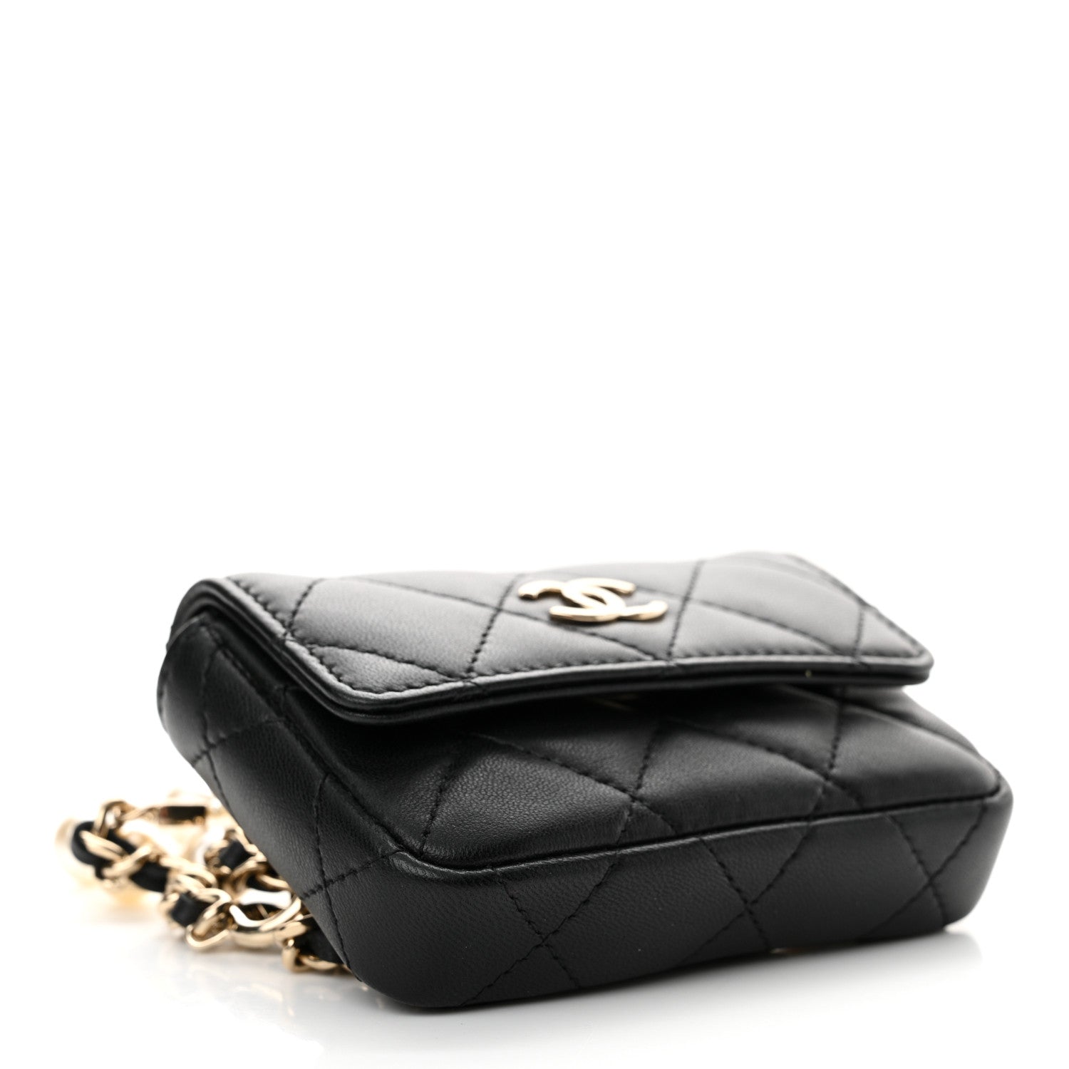 Chanel Lambskin Quilted Pearl Chain Belt Bag Black 4 of 11