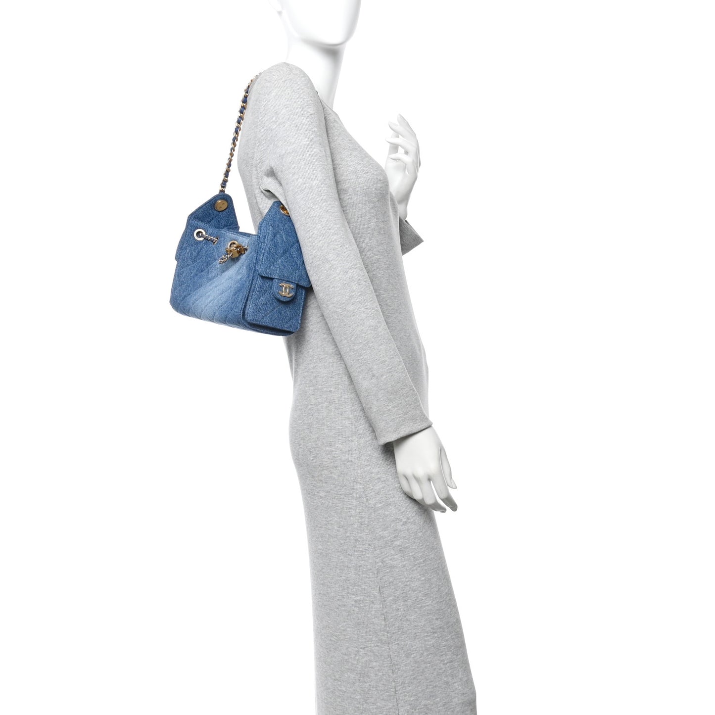 Washed Denim Quilted Mini Chanel 25 Handbag Blue