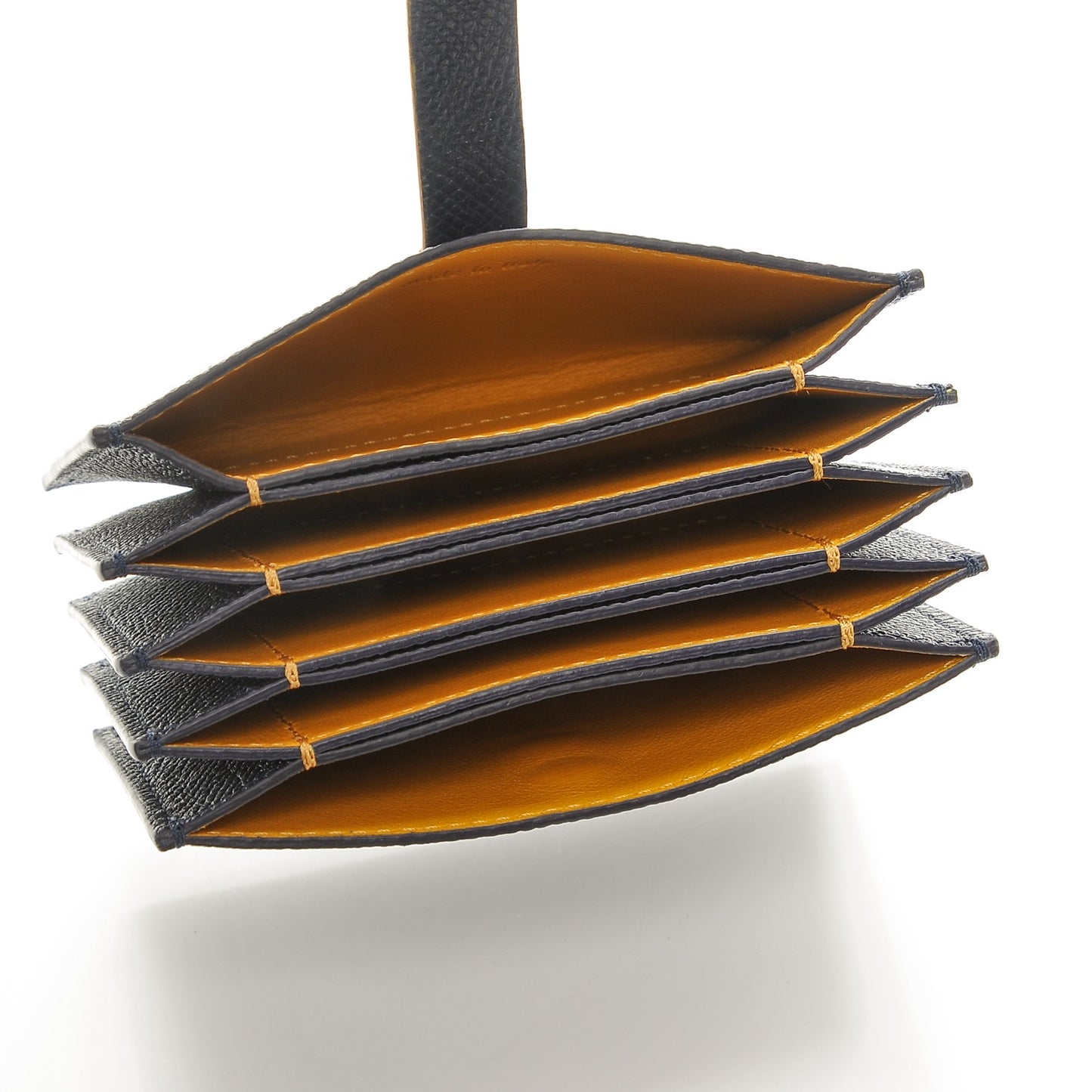 Grained Shiny Calfskin Accordion Card Holder Midnight