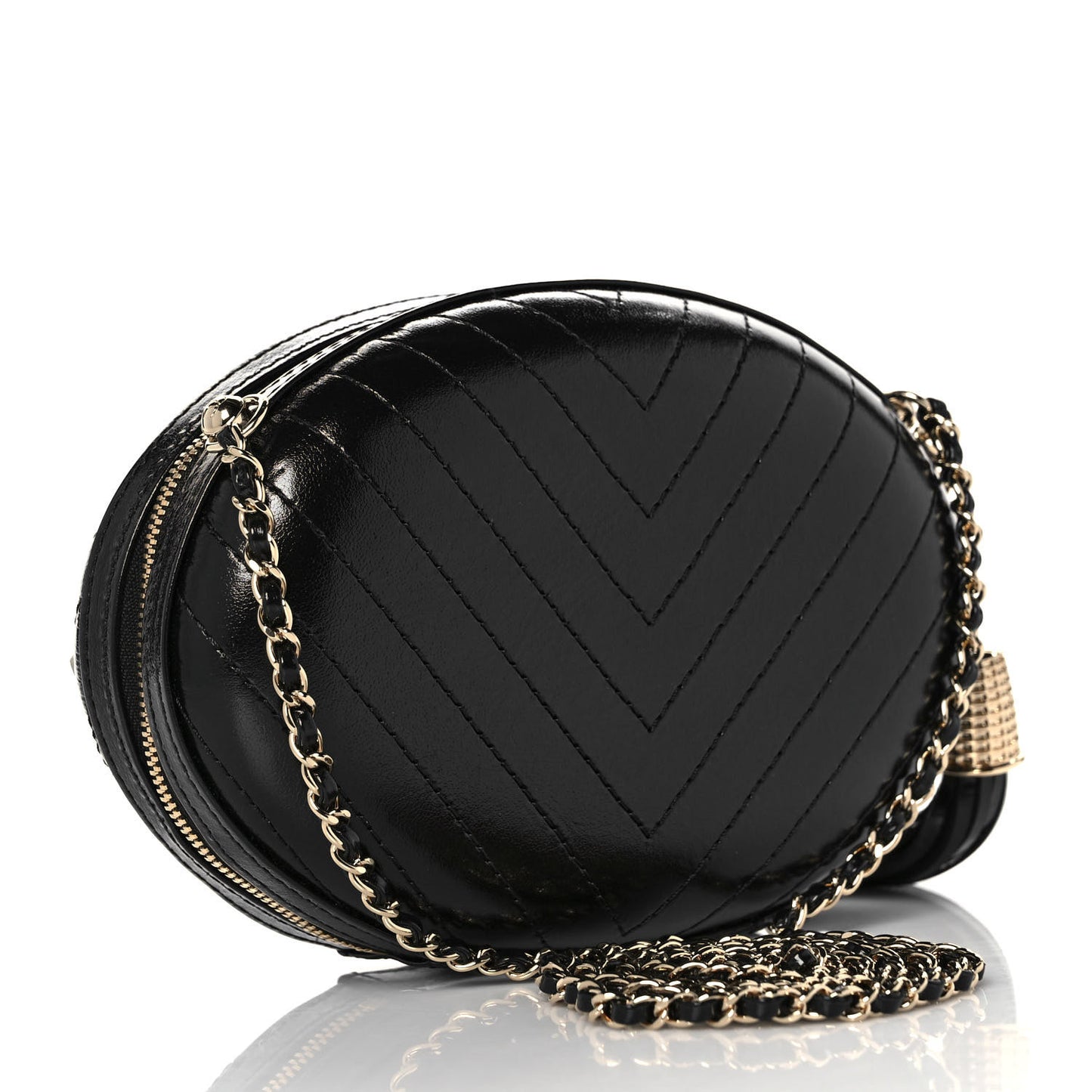 Lambskin Embroidered Chevron Quilted La Pausa Tassel Clutch Black