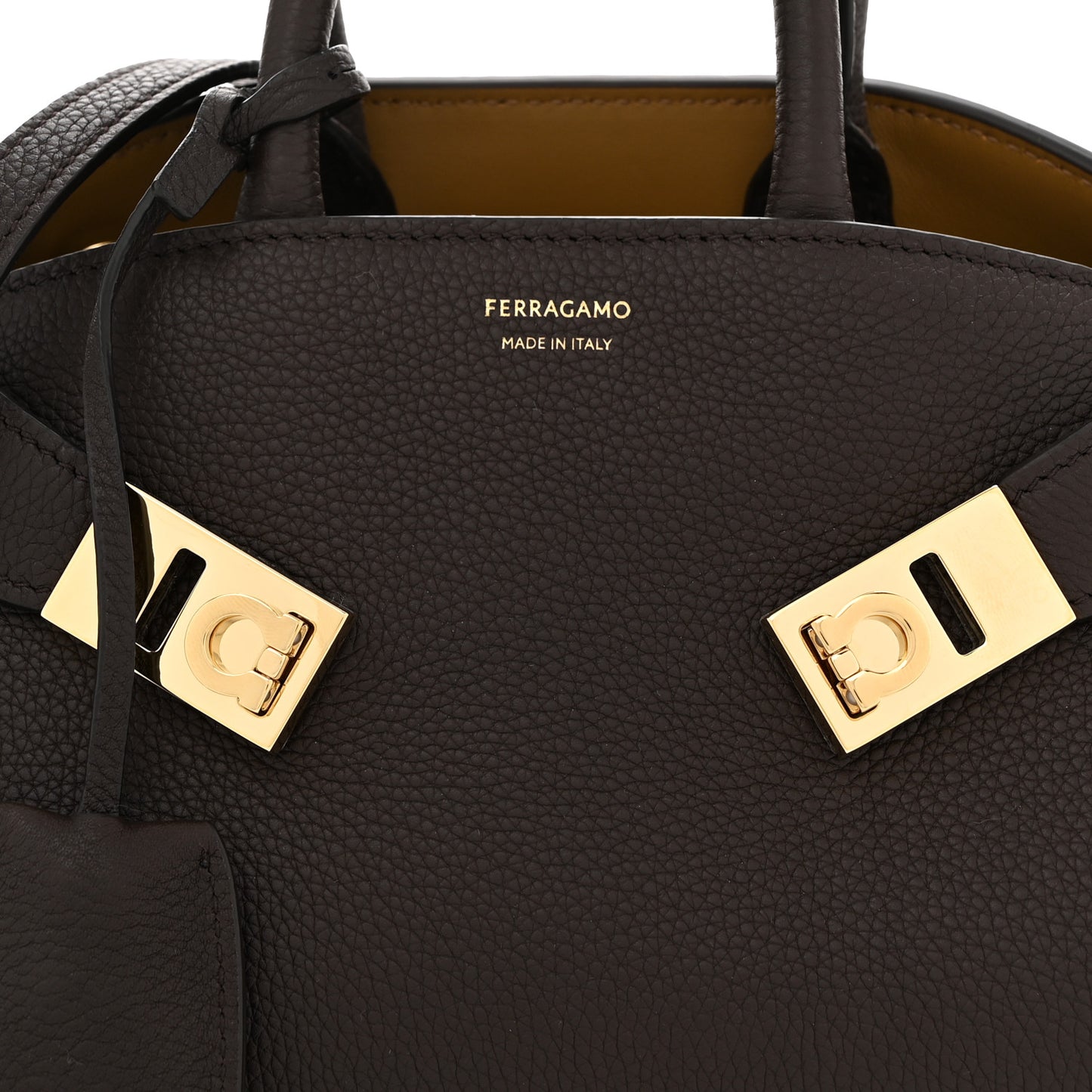 Hammered Calfskin Mini Hug Bag Burnt Ocra