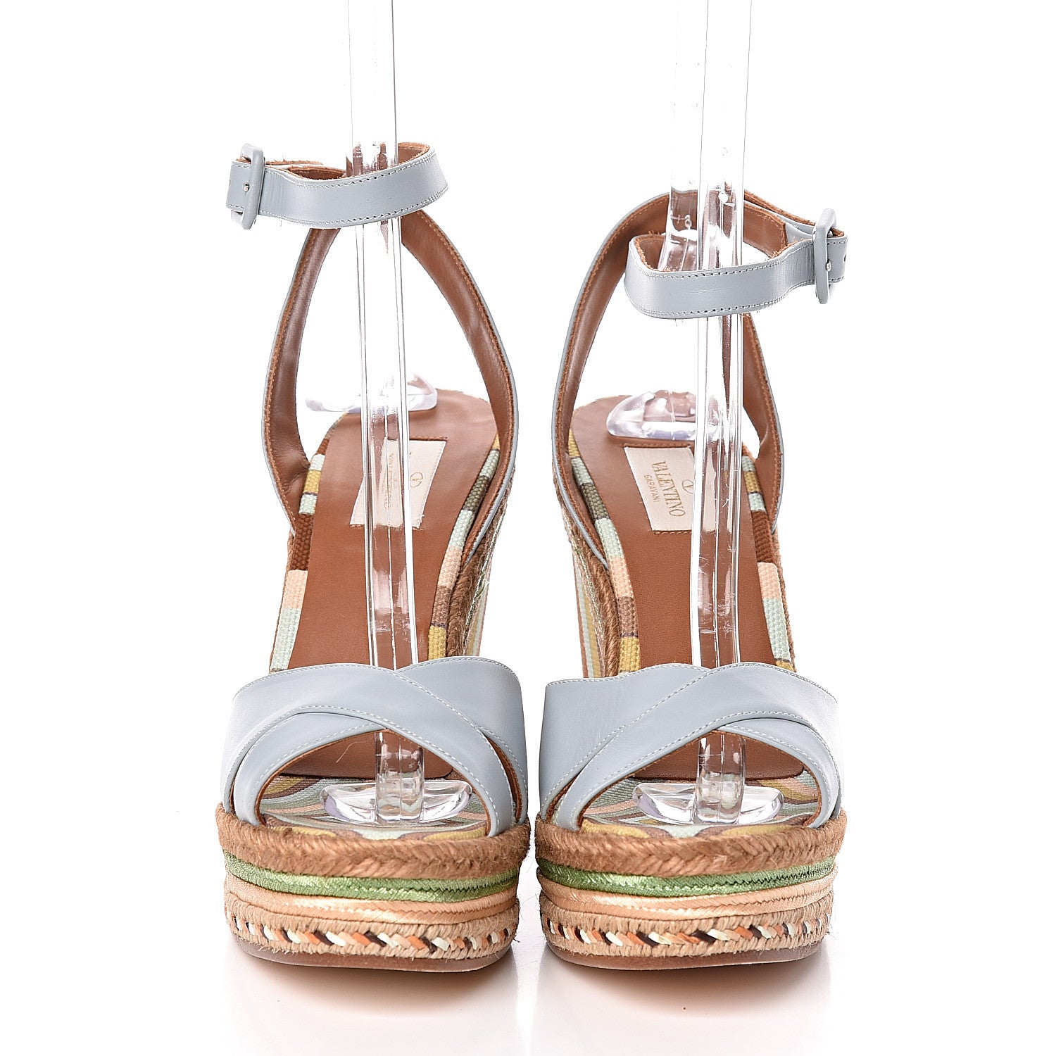 Valentino Garavani Calfskin Canvas Native Couture 1975 Espadrille Wedge Sandals 40 Sky Sorbet Multicolor 2 of 10