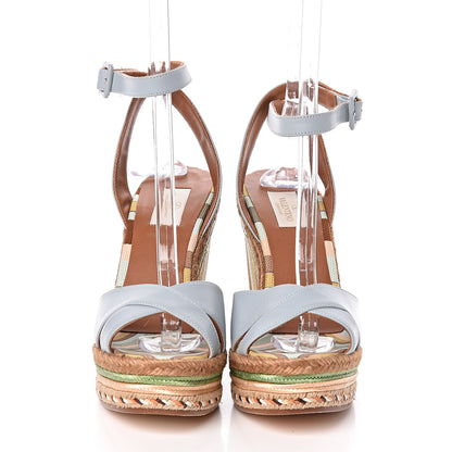 Valentino Garavani Calfskin Canvas Native Couture 1975 Espadrille Wedge Sandals 40 Sky Sorbet Multicolor 2 of 10