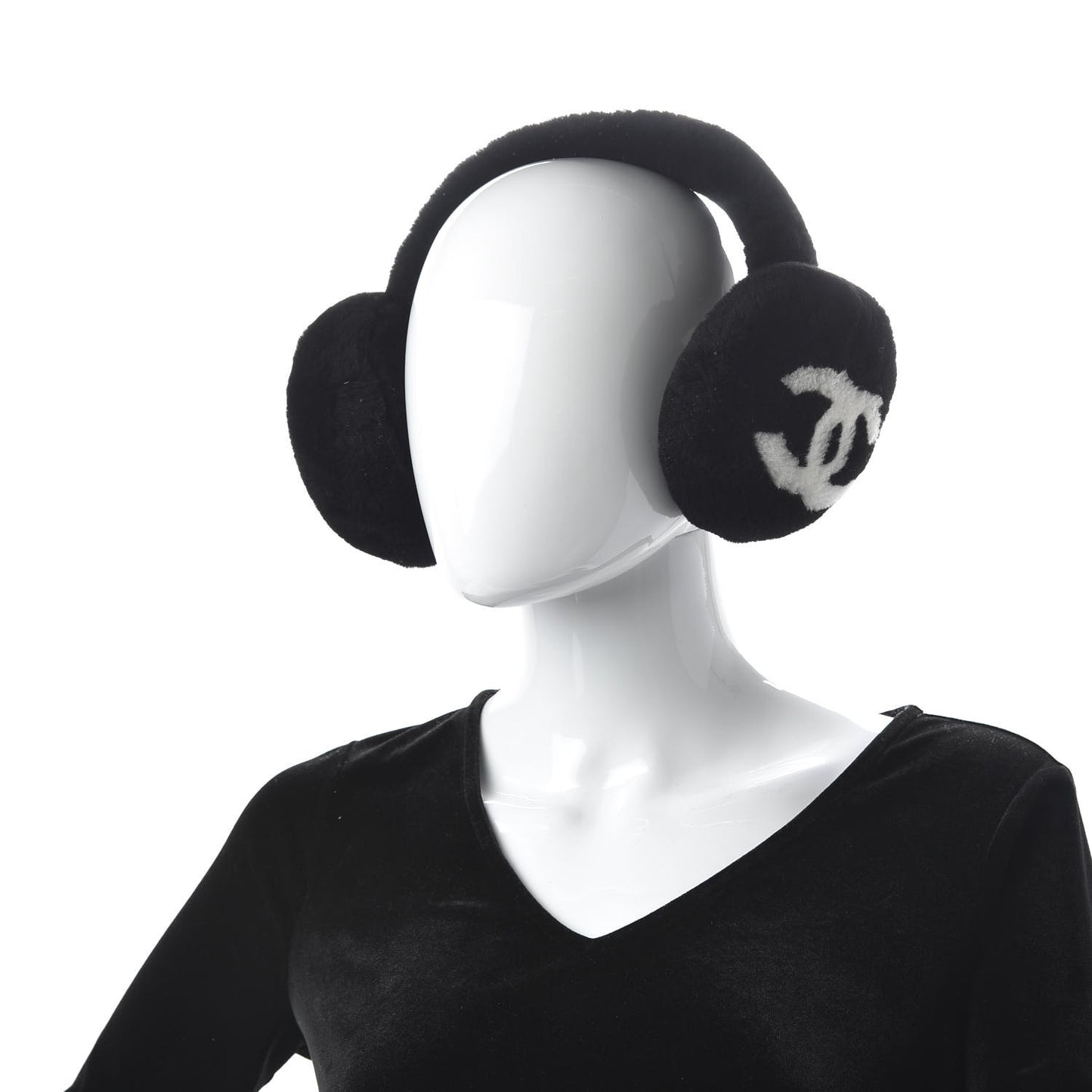 Shearling CC Ear Muffs Black White