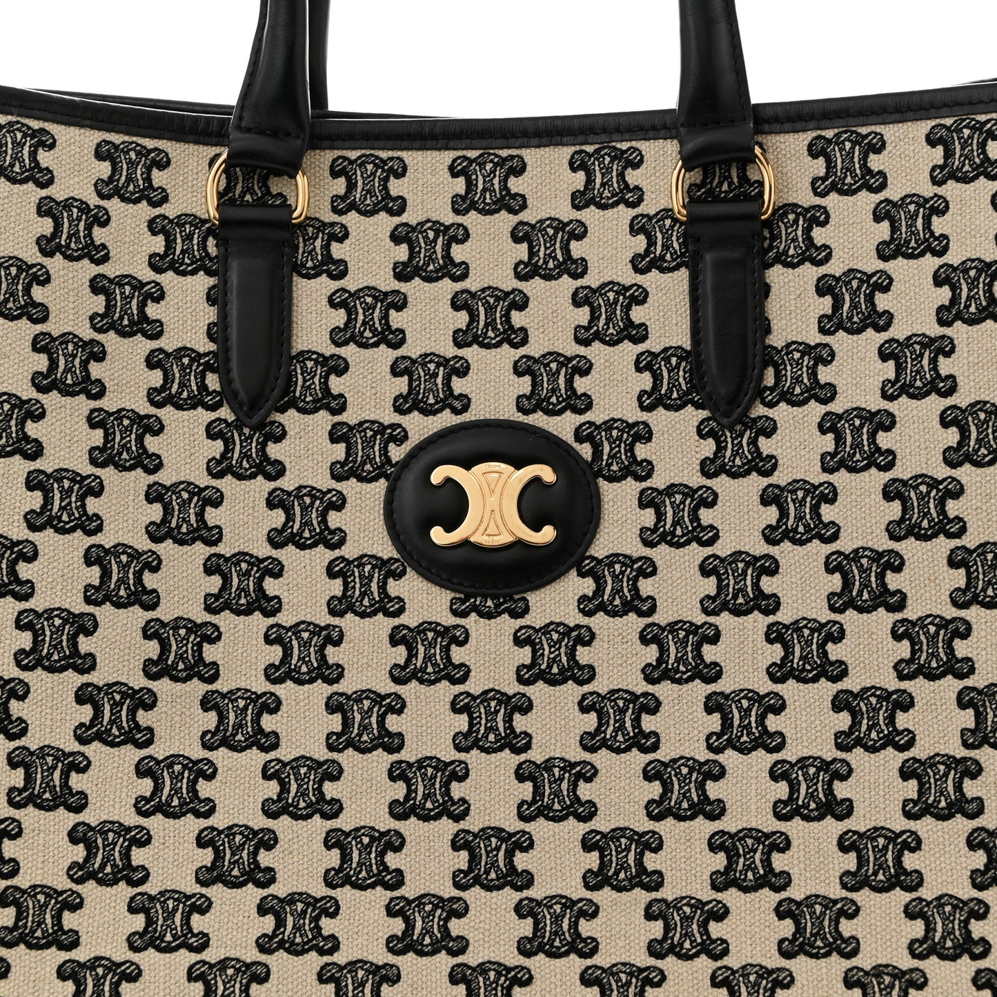 Canvas Calfskin Triomphe Embroidered Horizontal Cabas Black