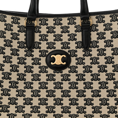 Celine Canvas Calfskin Triomphe Embroidered Horizontal Cabas Black 9 of 12