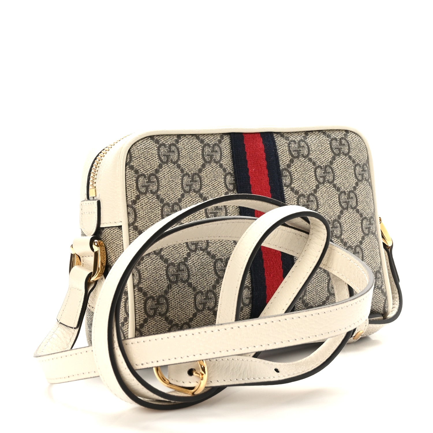 Gucci GG Supreme Monogram Textured Calfskin Web Mini Ophidia Shoulder Bag Beige Ebony Mystic White 3 of 9